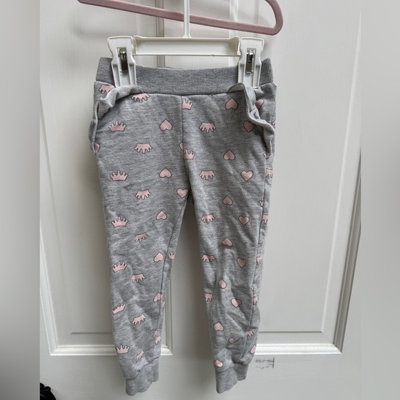Disney Other - Disney 3T Girls Princess Gray and Pink Heart & Crown Joggers Sweatpants Ruffle